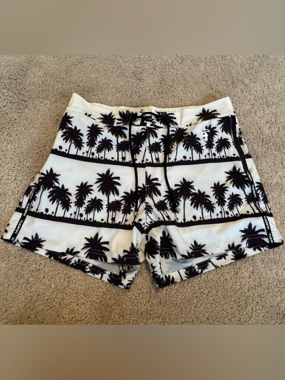 Men's Tucann Black & White Palm-Print Swim Trunks